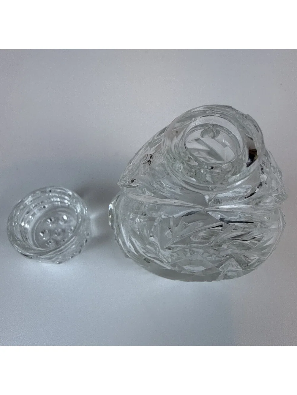 Vintage Bohemia Crystal Salt Pepper Shakers Complete Glass Lids Czechoslovakia